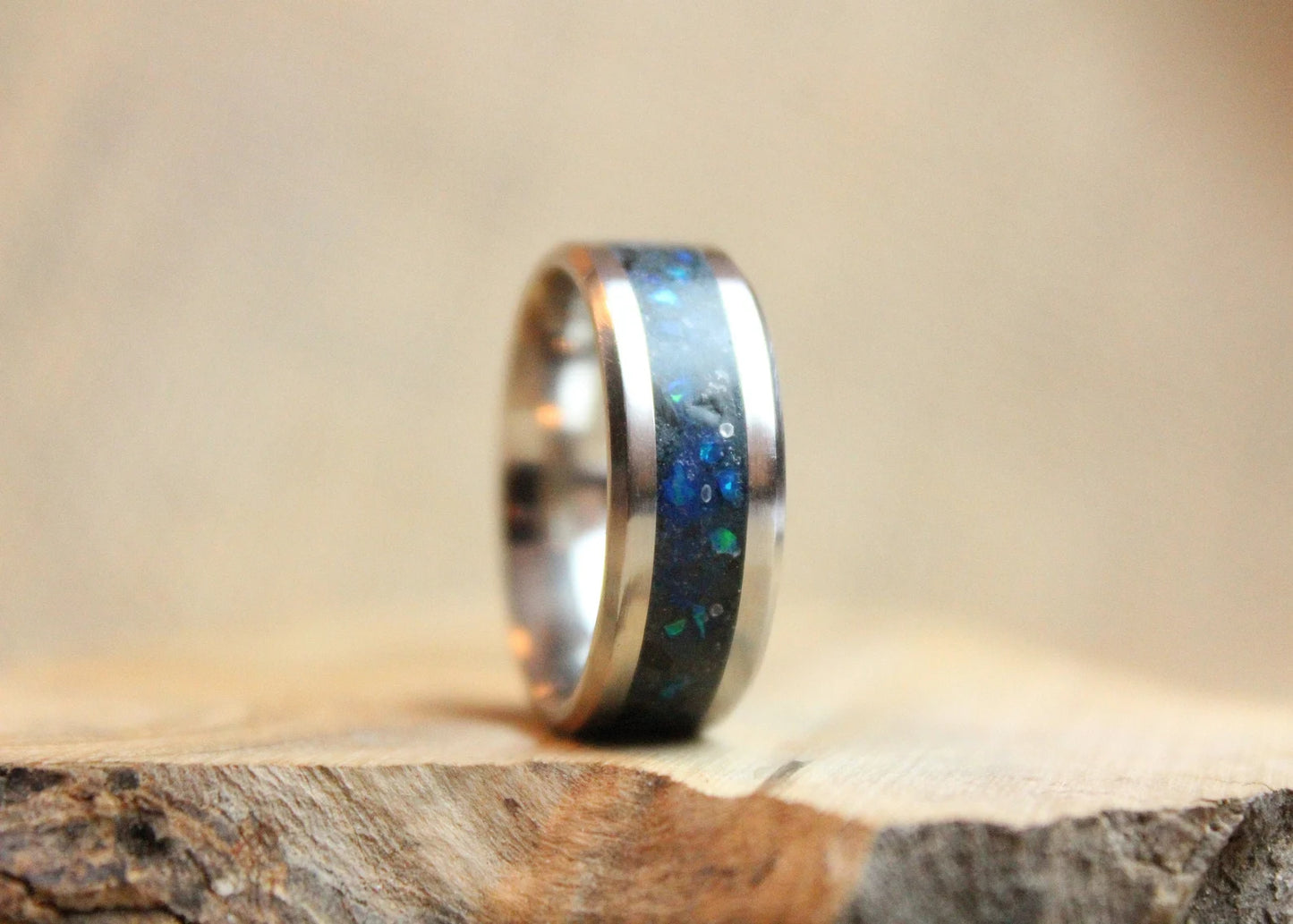 The Deep Space Ring - Titanium and Opal Ring