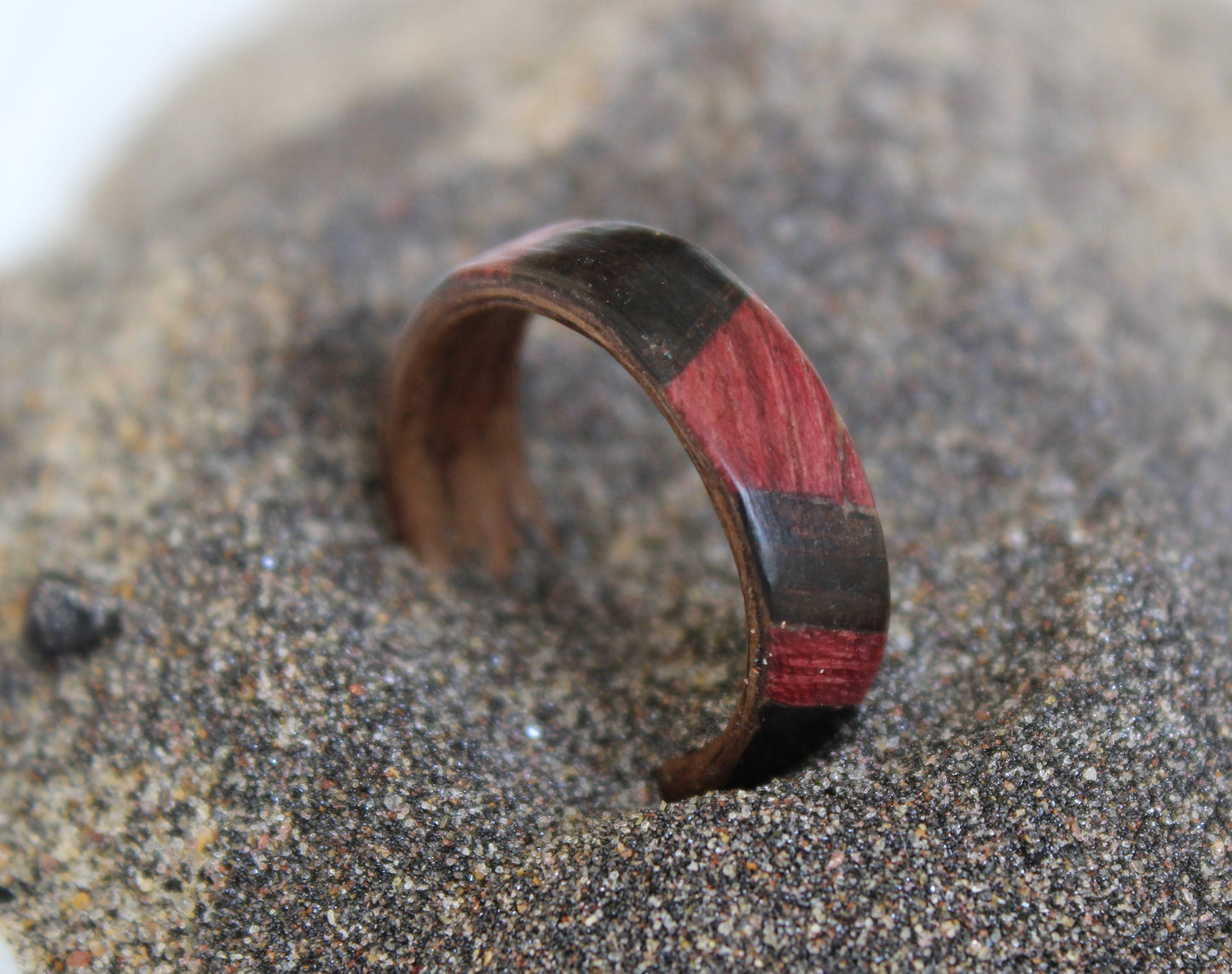 Walnut Ebony and Purpleheart Bentwood Ring