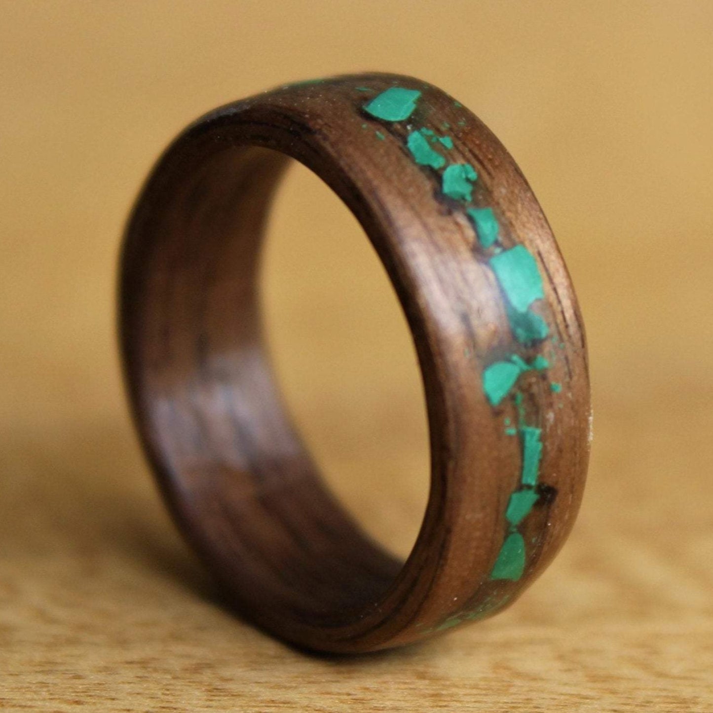 Walnut and Malachite Bentwood Ring