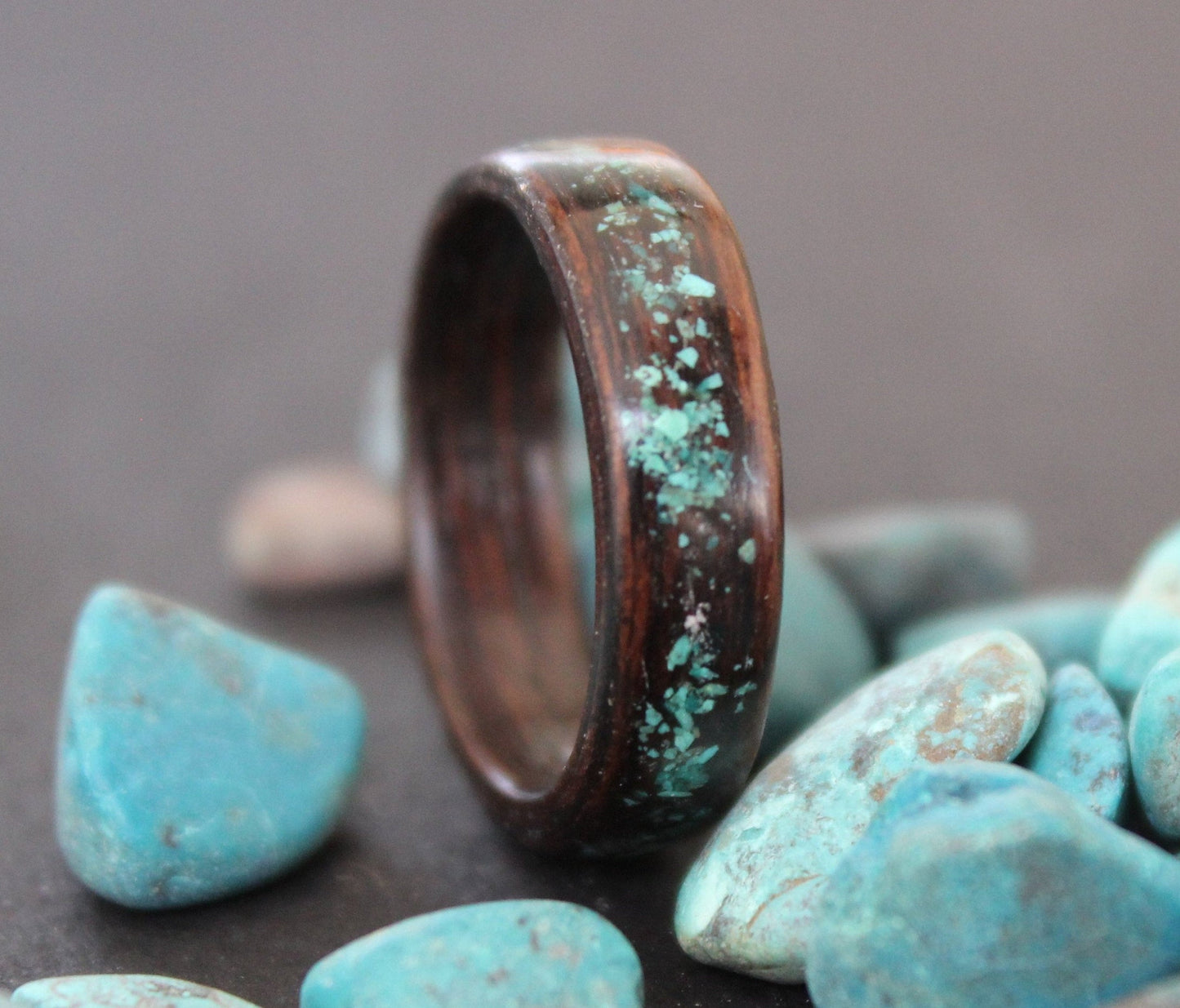 The Starry Night Ring - Wenge and Turquoise Bentwood Ring