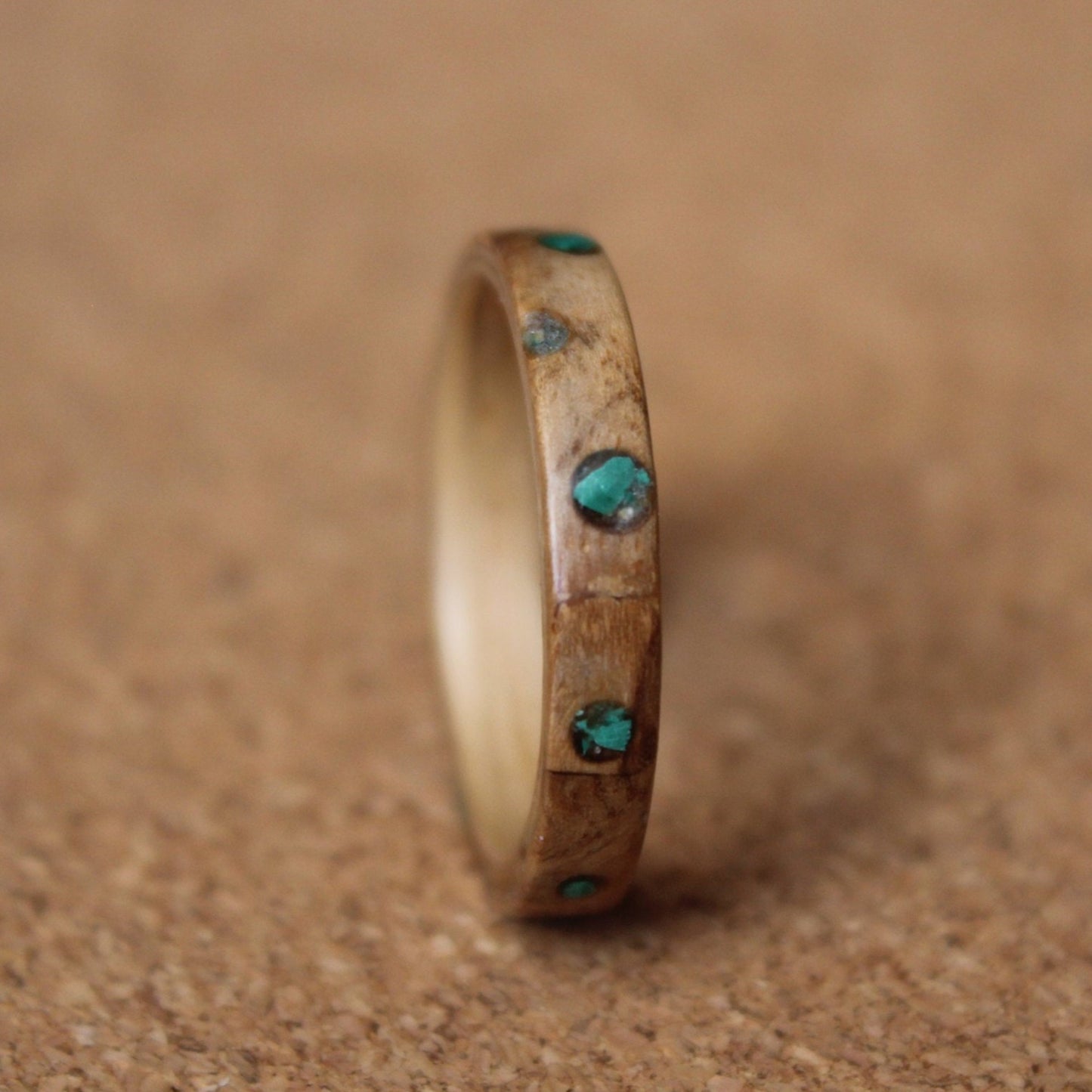 Oak and Olive Ash Bentwood Ring Inliad with Malachite