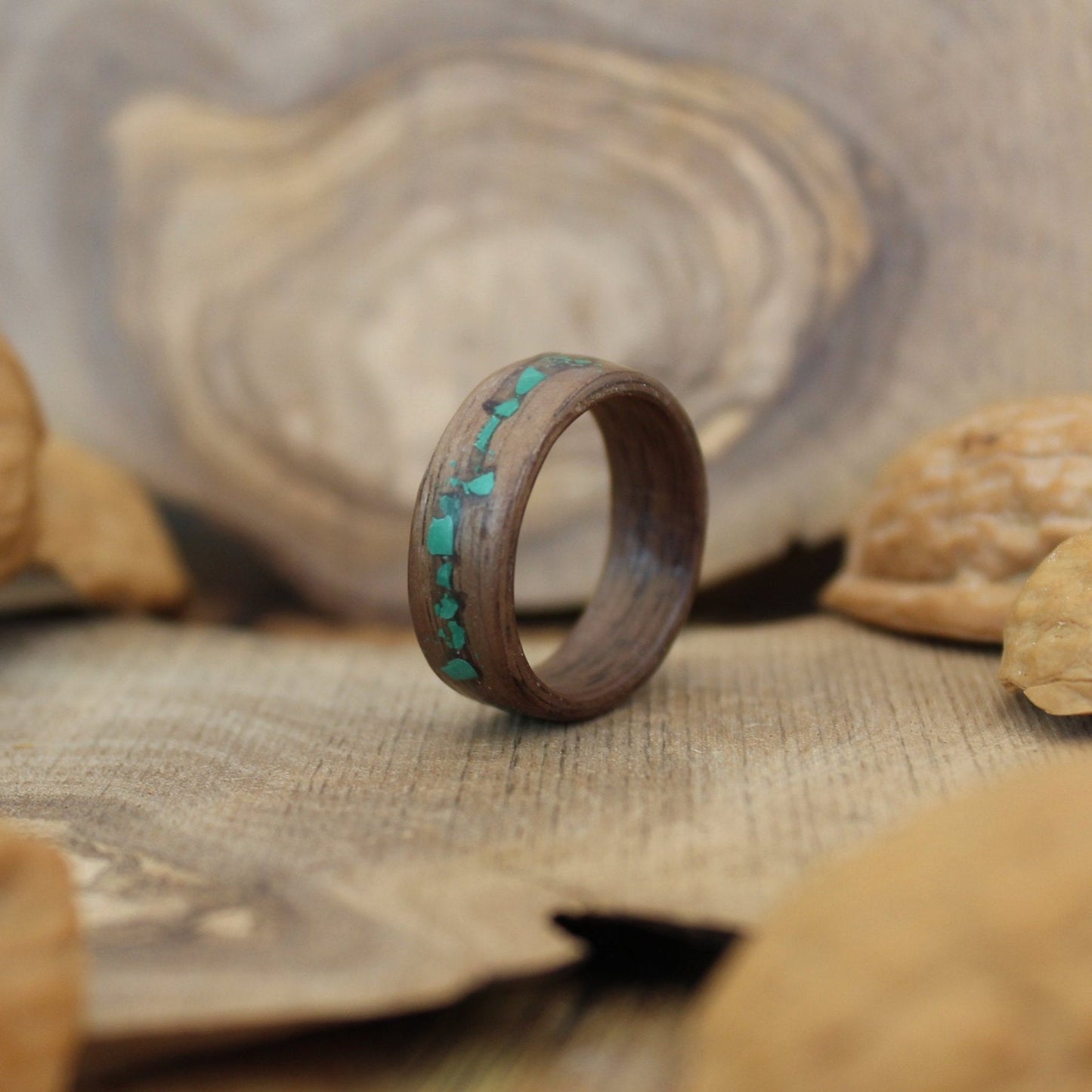 Walnut and Malachite Bentwood Ring