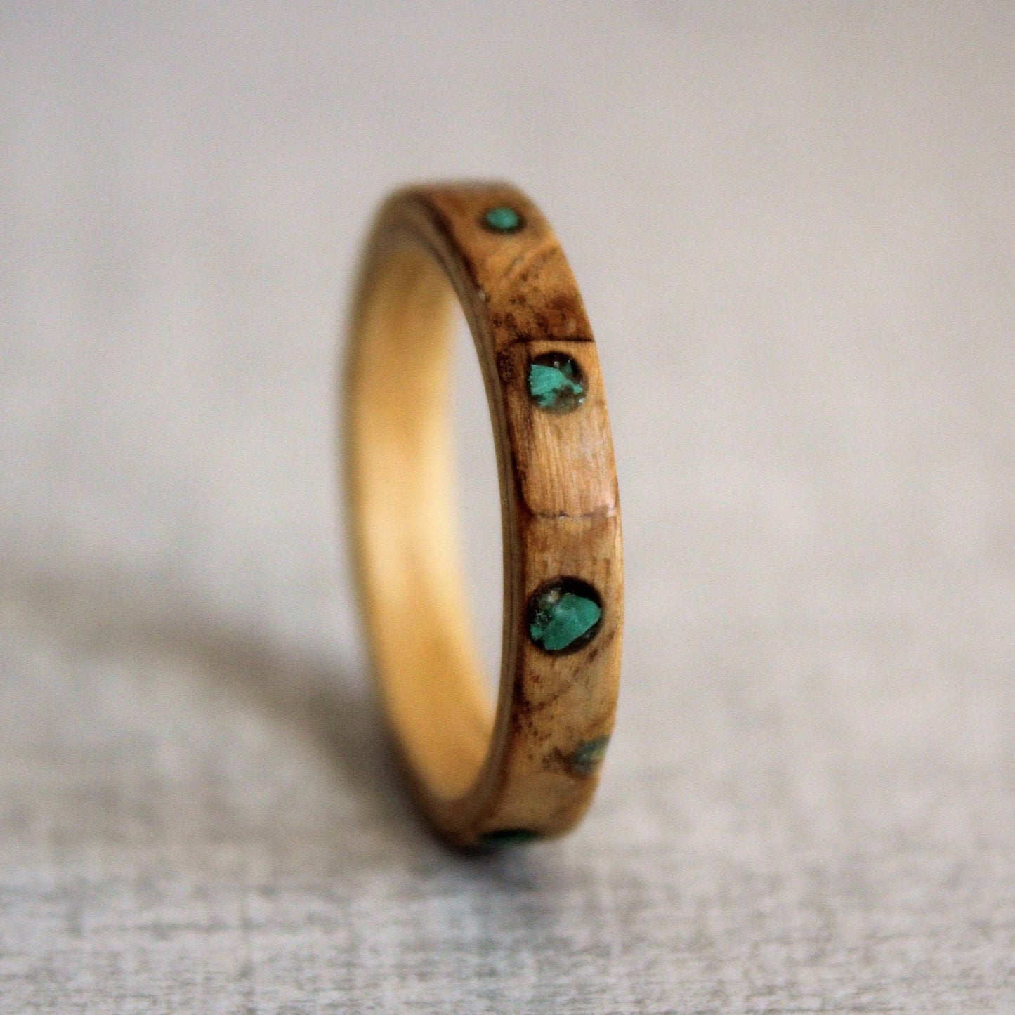 Oak and Olive Ash Bentwood Ring Inliad with Malachite