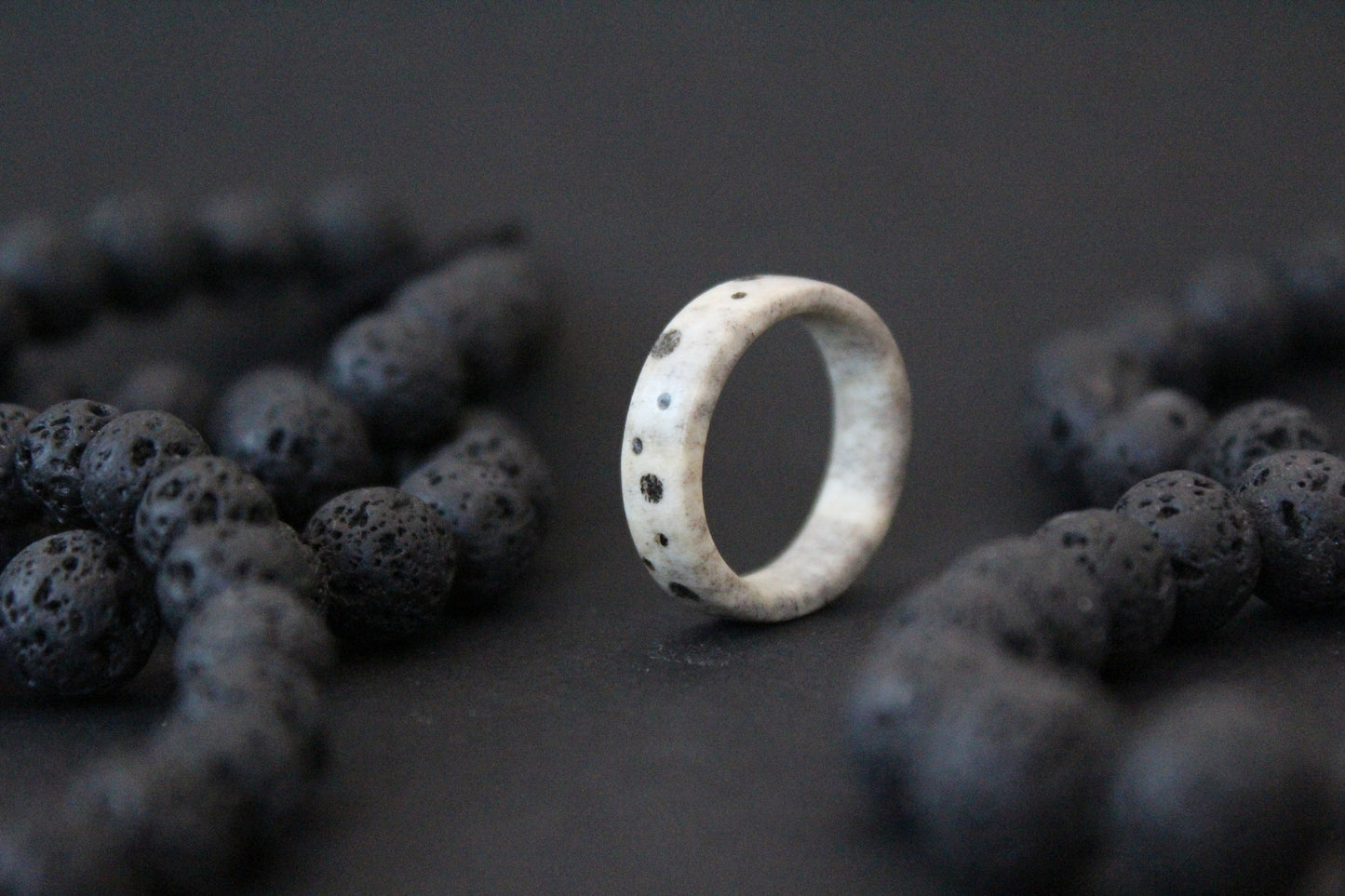 The Moon Ring - Shed Deer Antler and Black Sand Ring