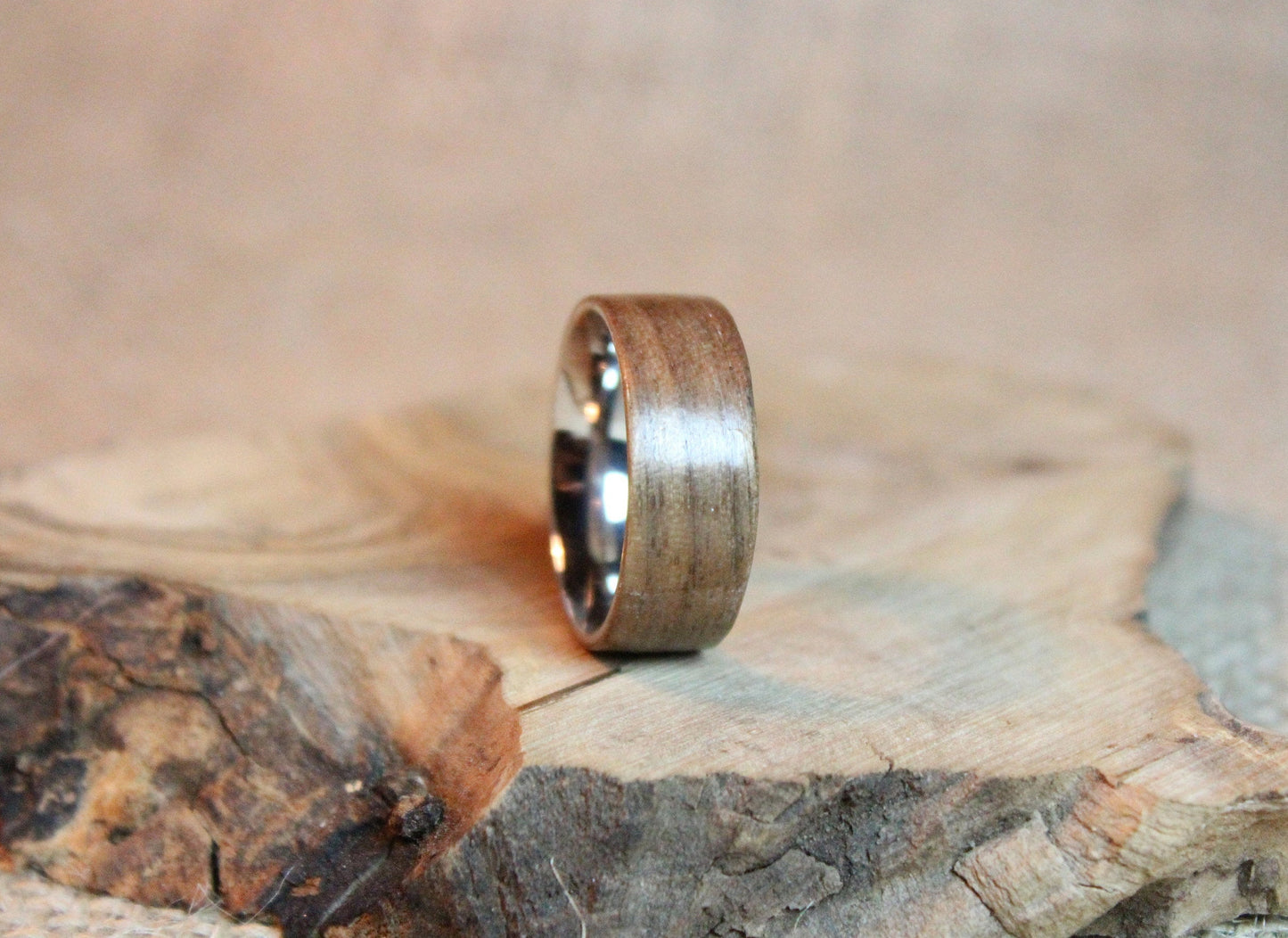 Stainless Steel and Walnut Ring