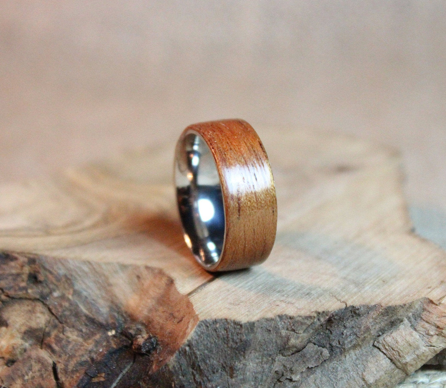 Stainless Steel and Mohagony Wood Ring