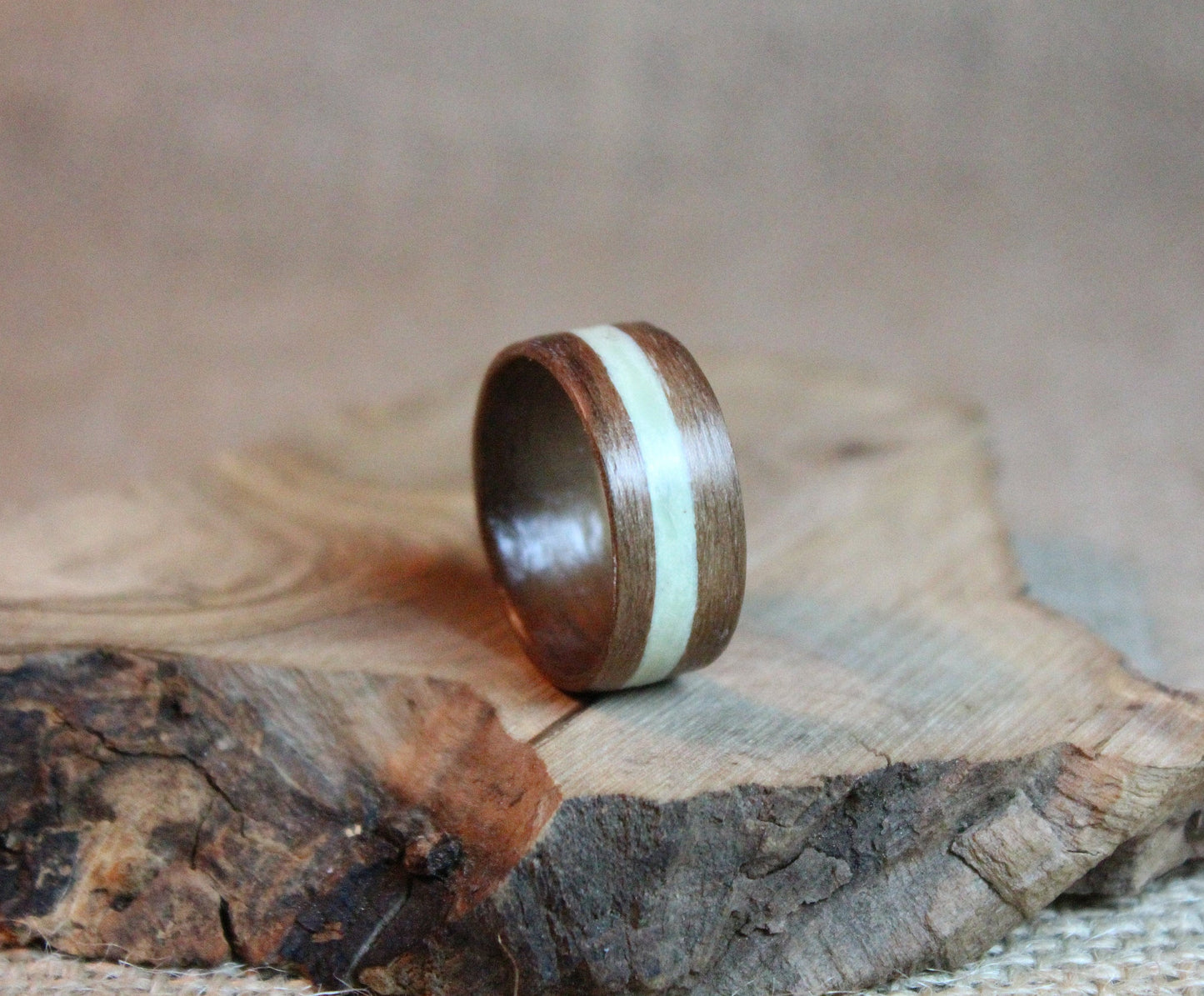 Glow in the Dark Walnut Bentwoo Ring