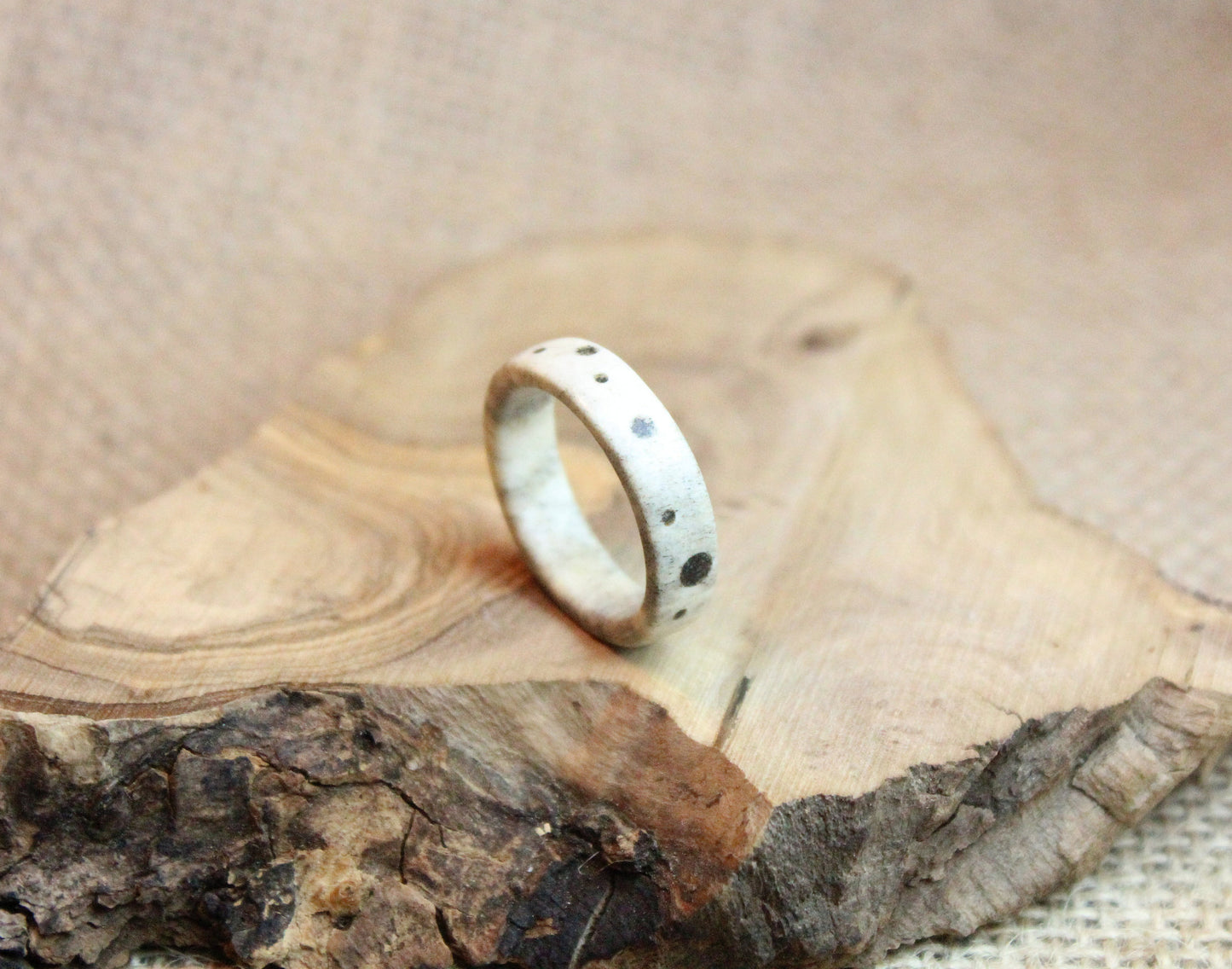 The Moon Ring - Shed Deer Antler and Black Sand Ring