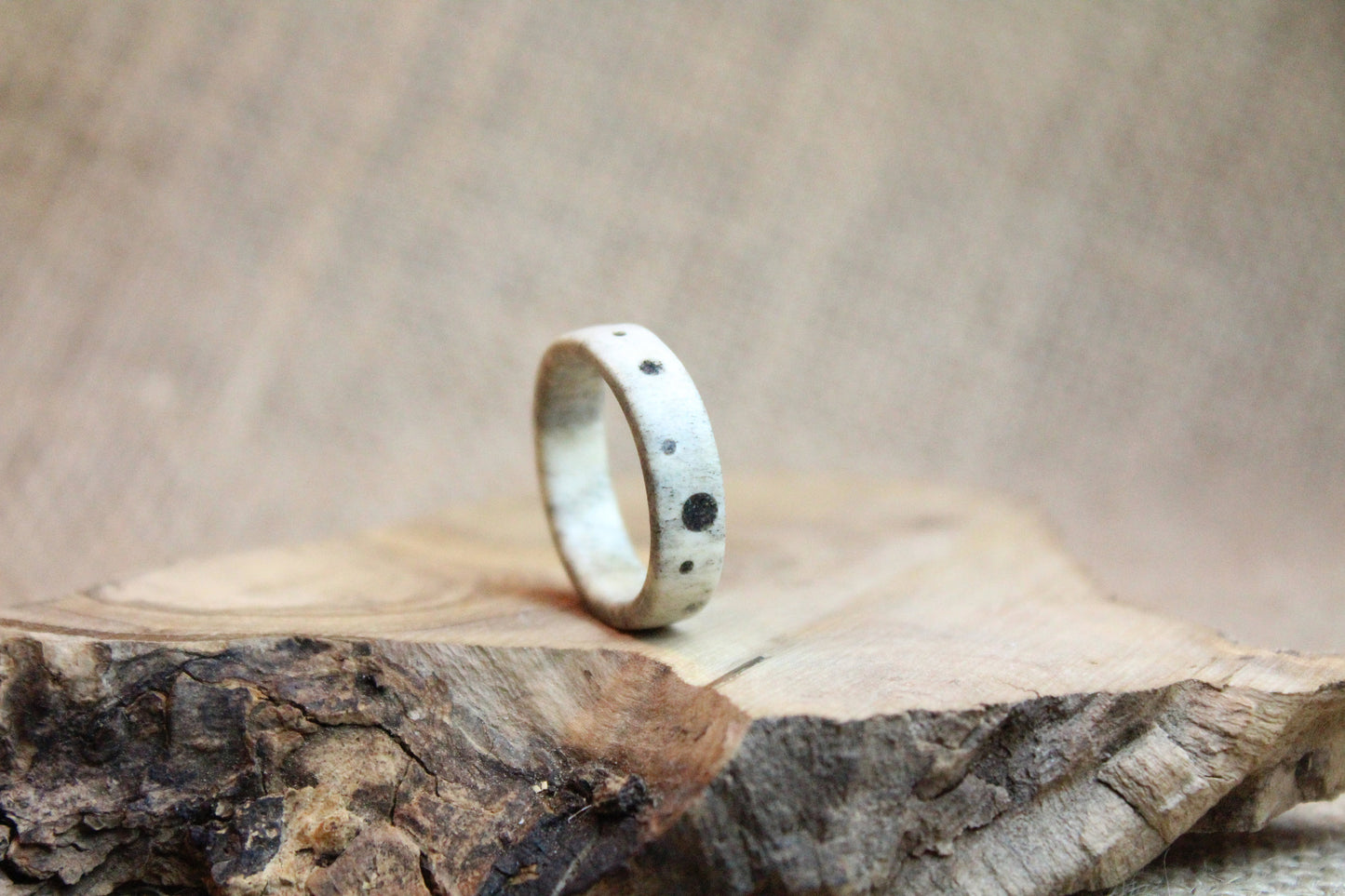 The Moon Ring - Shed Deer Antler and Black Sand Ring