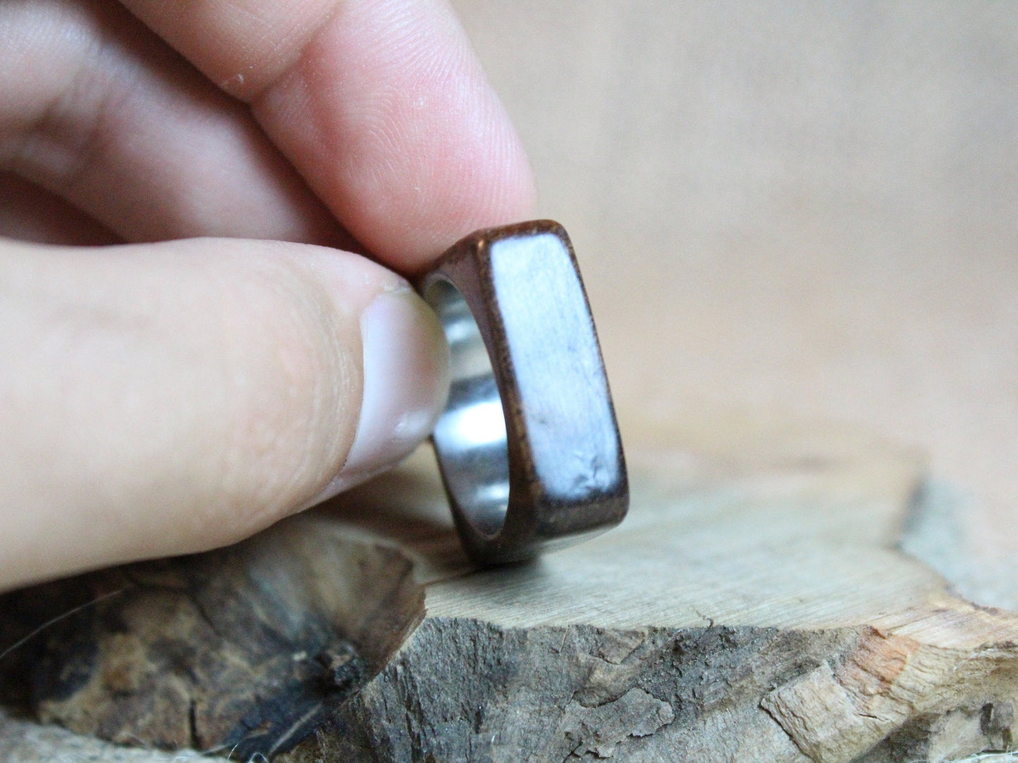 Mahogany and Stainless Steel Ring