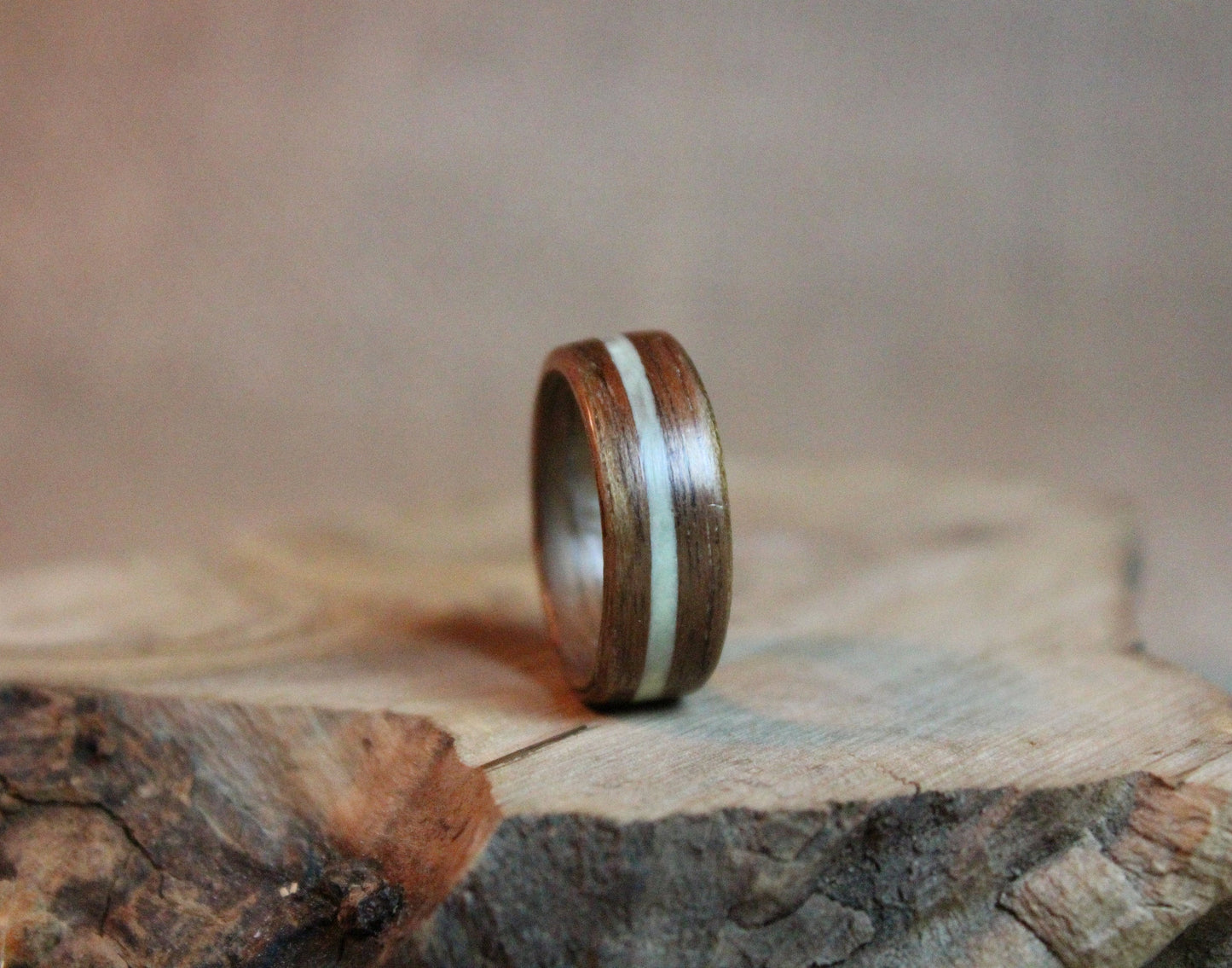 Glow in the Dark Walnut Bentwoo Ring