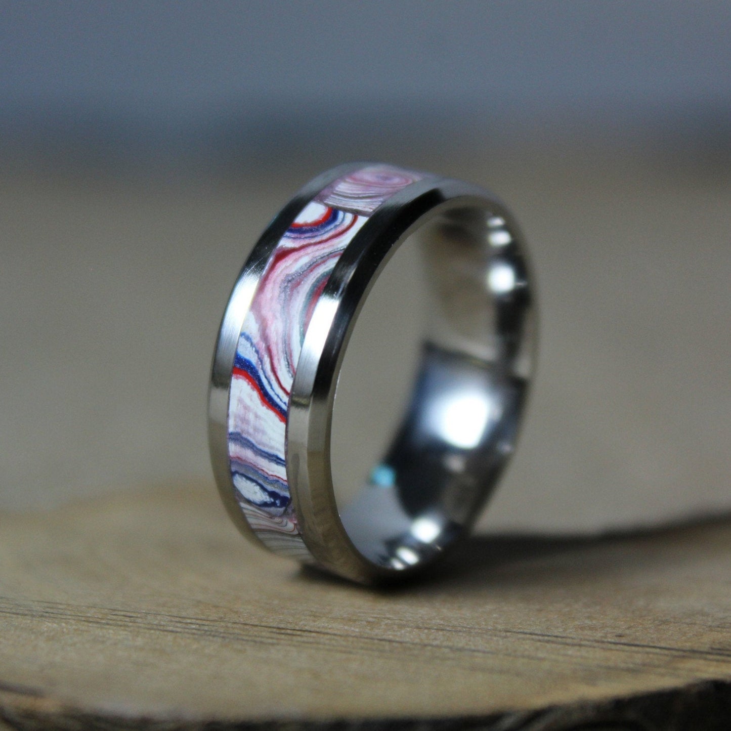 Semitruck Fordite and Titanium Ring