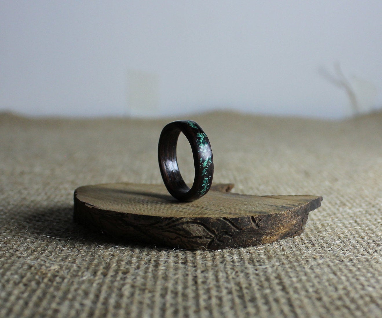 The Starry Night Ring - Wenge and Turquoise Bentwood Ring