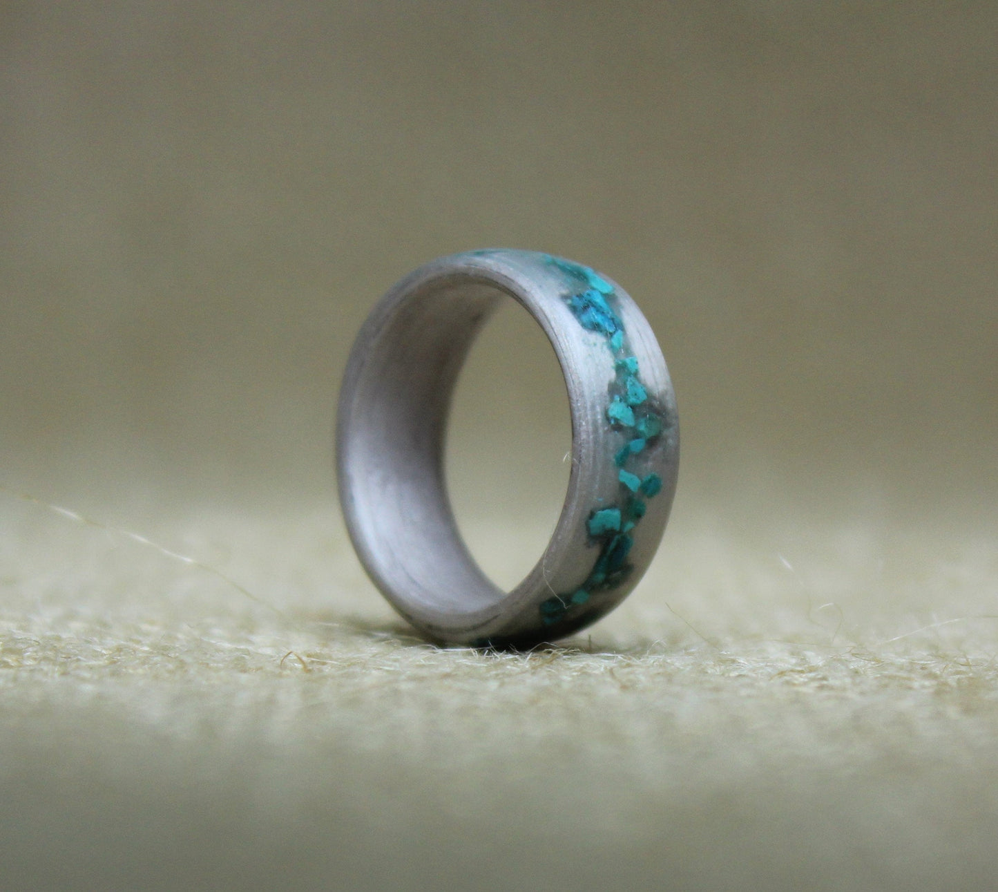 Silver Eucalyptus and Crushed Turquoise Bentwood Ring - Wood Wedding Band