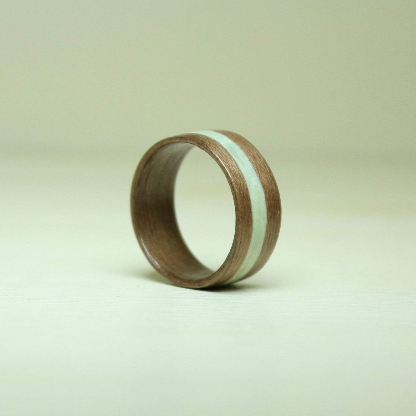 Glow in the Dark Walnut Bentwoo Ring