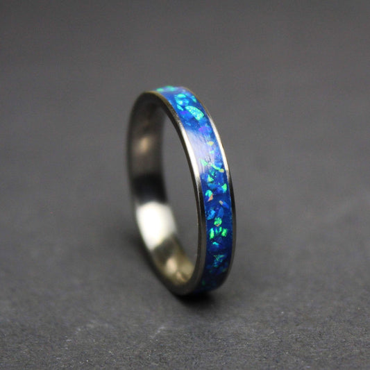 Blue Opal Glow in the Dark Titanium Ring