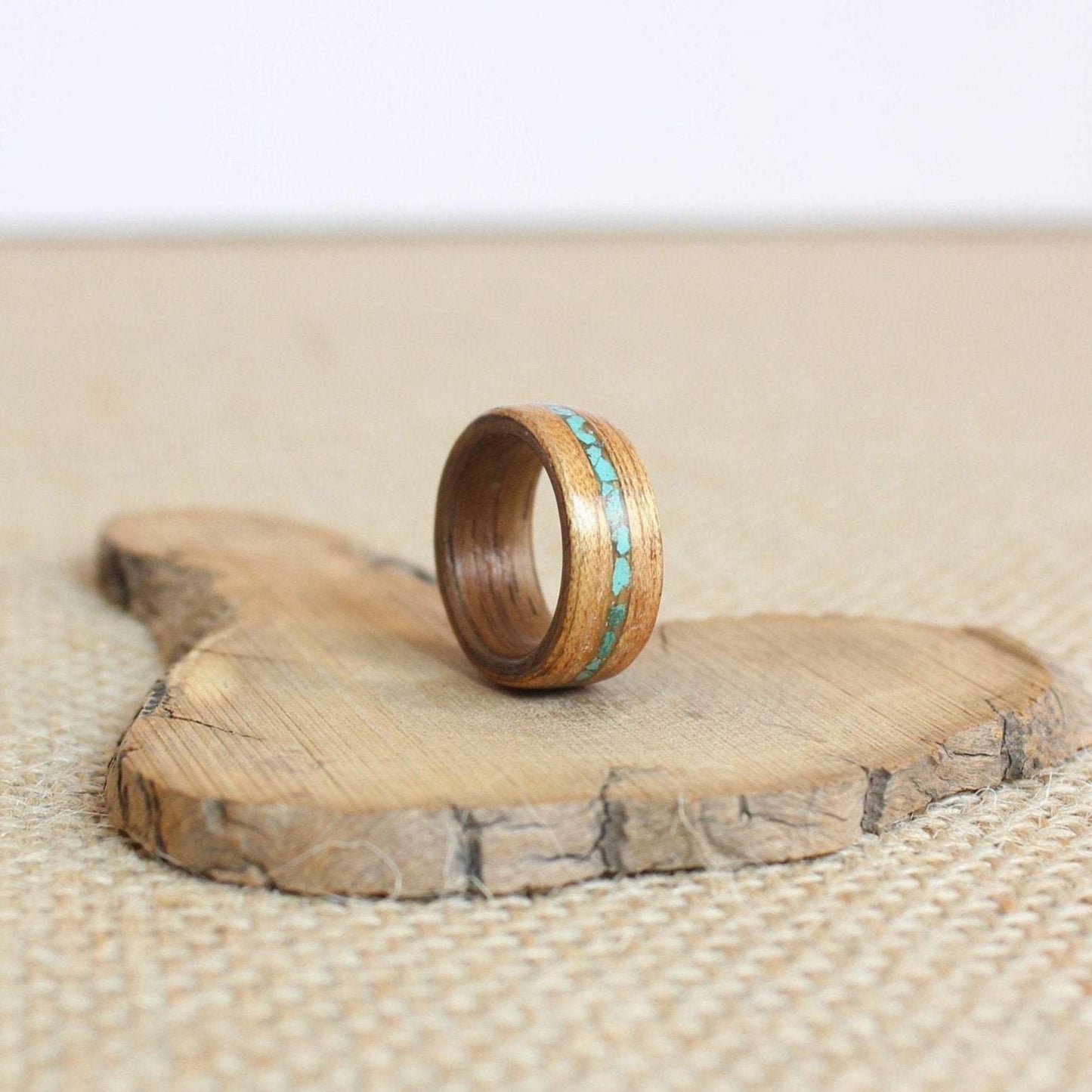 Walnut Gabon and Turquoise Bentwood Ring