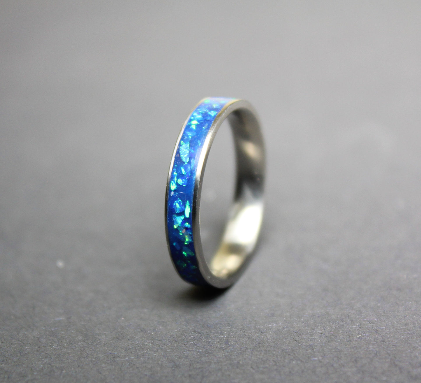 Blue Opal Glow in the Dark Titanium Ring