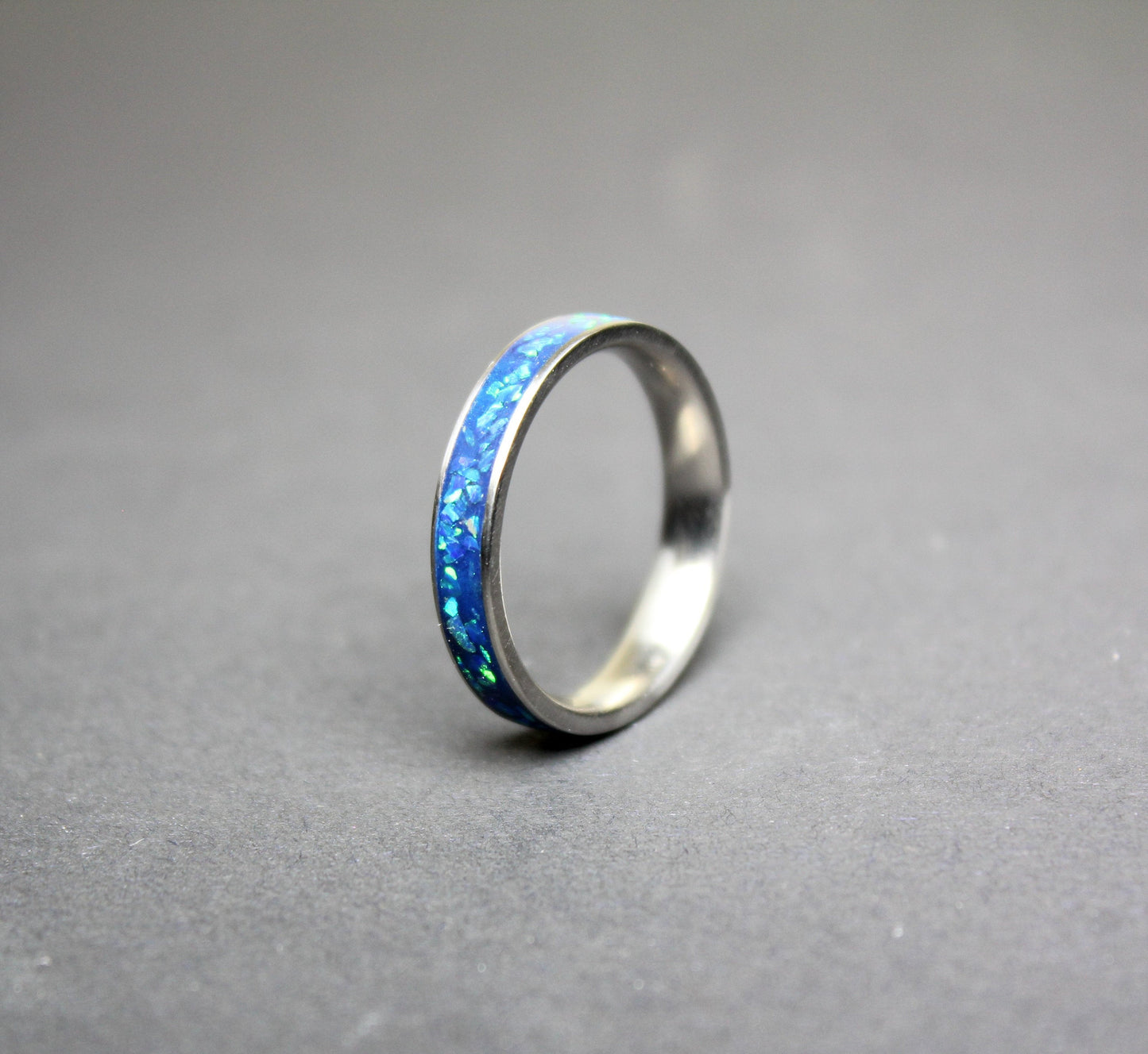 Blue Opal Glow in the Dark Titanium Ring